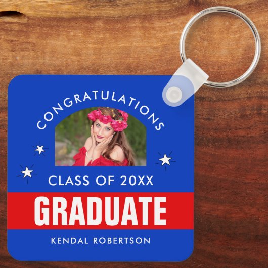 Rood en blauw Afstuderen Foto Sleutelhanger (Achterkant)