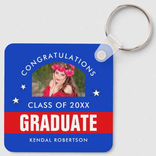 Rood en blauw Afstuderen Foto Sleutelhanger (Achterkant)