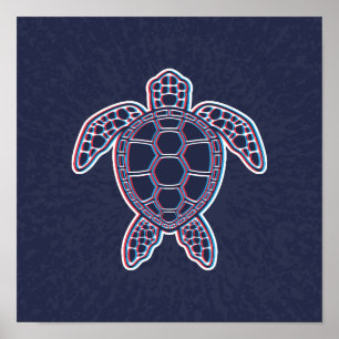 Rood en blauw Anaglyph 3D Glitch Effect Zee Schild Poster