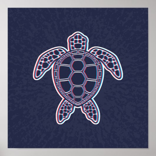 Rood en blauw Anaglyph 3D Glitch Effect Zee Schild Poster (Voorkant)