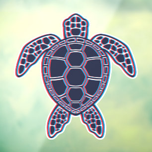 Rood en blauw Anaglyph 3D Glitch Effect Zee Schild Raamsticker