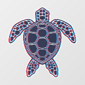 Rood en blauw Anaglyph 3D Glitch Effect Zee Schild Raamsticker (Vel)