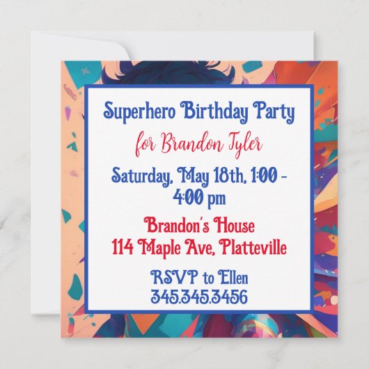 Rood en Blauw Anime Superheld Jongen Verjaardag Kaart (Achterkant)