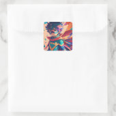 Rood en Blauw Anime Superhero Jongen met Kaap Vierkante Sticker (Tas)