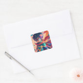 Rood en Blauw Anime Superhero Jongen met Kaap Vierkante Sticker (Envelop)