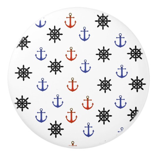 Rood en Blauw Anker Nautische Themakabinet Knob Keramische Knop (Voorkant)