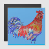Rood en Blauw Aquarel Rooster Koelkast Magnet (Voorkant / Achterkant)