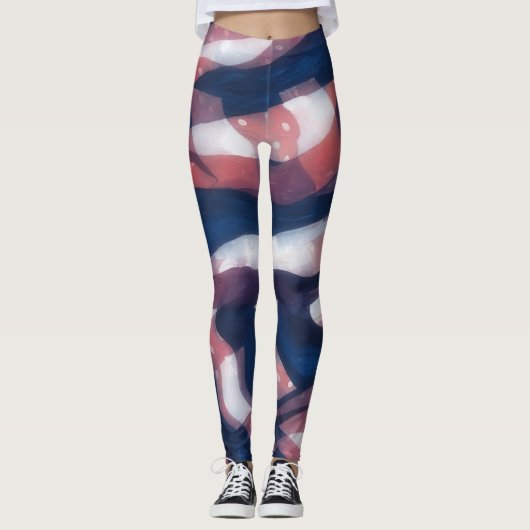 Rood en blauw Artsy Leggings (Voorkant)