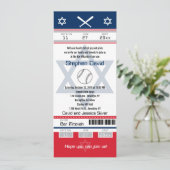 Rood en blauw Bar Mitswa Baseball Ticket Kaart (Staand voorkant)