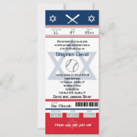 Rood en blauw Bar Mitswa Baseball Ticket