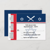 Rood en Blauw Bar Mitswa Baseball Ticket RSVP (Voorkant / Achterkant)