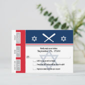 Rood en Blauw Bar Mitswa Baseball Ticket RSVP Kaartje (Staand voorkant)