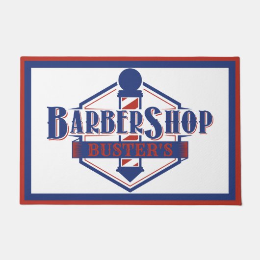 Rood en blauw Barber Logo personaliseren 24 x 36 i Deurmat (Voorkant)