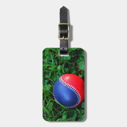 Rood- en blauw Baseball met witte onderdruk Bagagelabel (Voorkant verticaal)