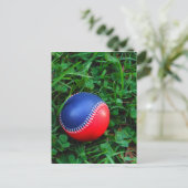 Rood- en blauw Baseball met witte onderdruk Briefkaart (Staand voorkant)
