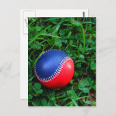 Rood- en blauw Baseball met witte onderdruk Briefkaart (Voorkant / Achterkant)