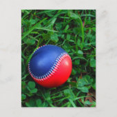 Rood- en blauw Baseball met witte onderdruk Briefkaart (Voorkant)