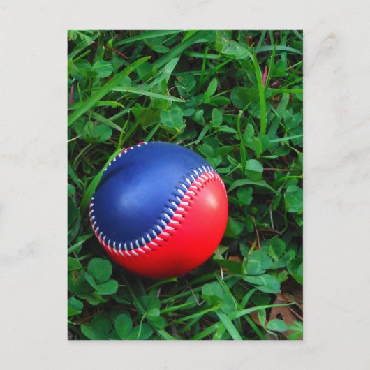 Rood- en blauw Baseball met witte onderdruk Briefkaart (Voorkant)