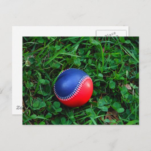 Rood- en blauw Baseball met witte onderdruk Briefkaart (Voorkant / Achterkant)