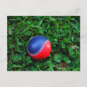 Rood- en blauw Baseball met witte onderdruk Briefkaart (Voorkant)