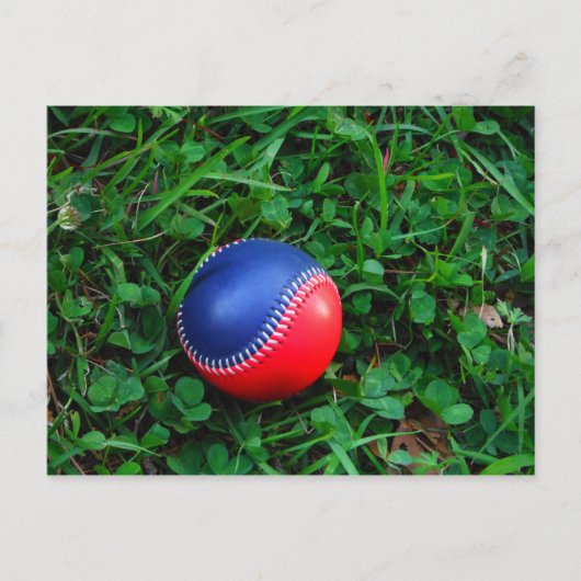 Rood- en blauw Baseball met witte onderdruk Briefkaart (Voorkant)