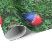 Rood- en blauw Baseball met witte onderdruk Cadeaupapier (Rol Hoek)