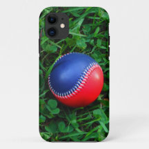 Rood- en blauw Baseball met witte onderdruk