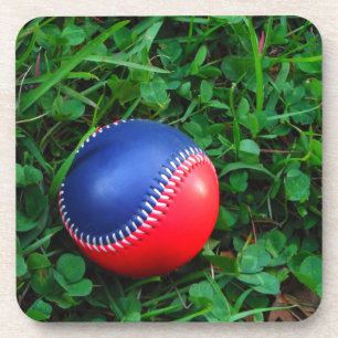 Rood- en blauw Baseball met witte onderdruk Drankjes Onderzetter