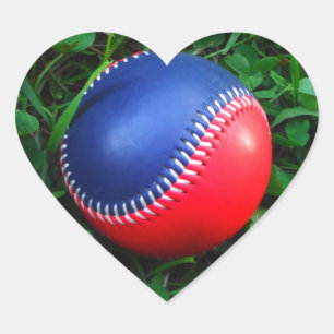 Rood- en blauw Baseball met witte onderdruk Hart Sticker