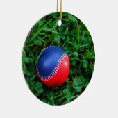 Rood- en blauw Baseball met witte onderdruk Keramisch Ornament (Rechts)