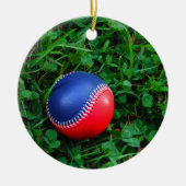 Rood- en blauw Baseball met witte onderdruk Keramisch Ornament (Voorkant)