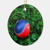 Rood- en blauw Baseball met witte onderdruk Keramisch Ornament (Links)
