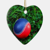Rood- en blauw Baseball met witte onderdruk Keramisch Ornament (Rechts)