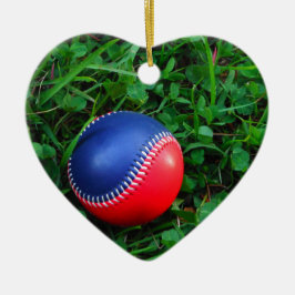 Rood- en blauw Baseball met witte onderdruk Keramisch Ornament