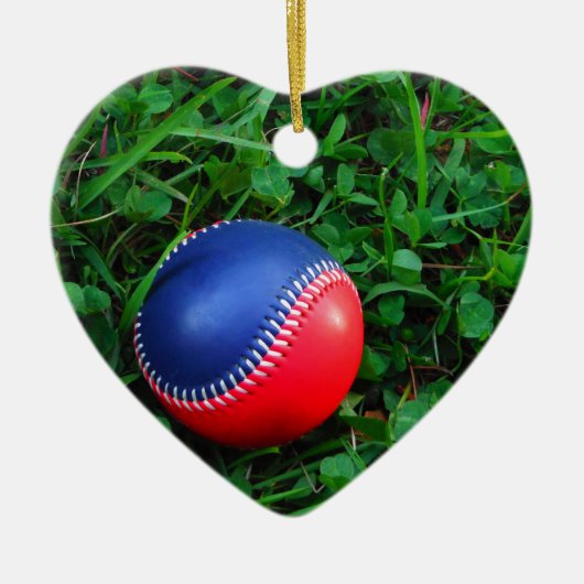 Rood- en blauw Baseball met witte onderdruk Keramisch Ornament (Voorkant)