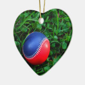 Rood- en blauw Baseball met witte onderdruk Keramisch Ornament (Links)