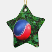 Rood- en blauw Baseball met witte onderdruk Keramisch Ornament (Links)