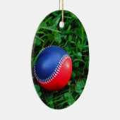 Rood- en blauw Baseball met witte onderdruk Keramisch Ornament (Rechts)