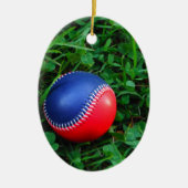 Rood- en blauw Baseball met witte onderdruk Keramisch Ornament (Voorkant)