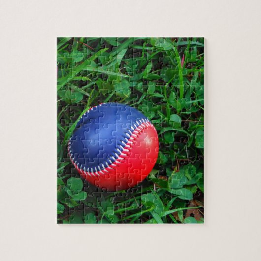 Rood- en blauw Baseball met witte onderdruk Legpuzzel (Verticaal)