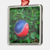 Rood- en blauw Baseball met witte onderdruk Metalen Ornament (Links)