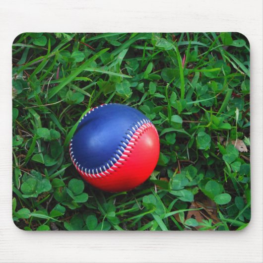 Rood- en blauw Baseball met witte onderdruk Muismat (Voorkant)