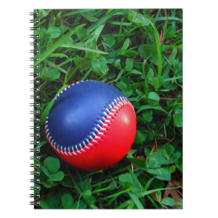 Rood- en blauw Baseball met witte onderdruk Notitieboek
