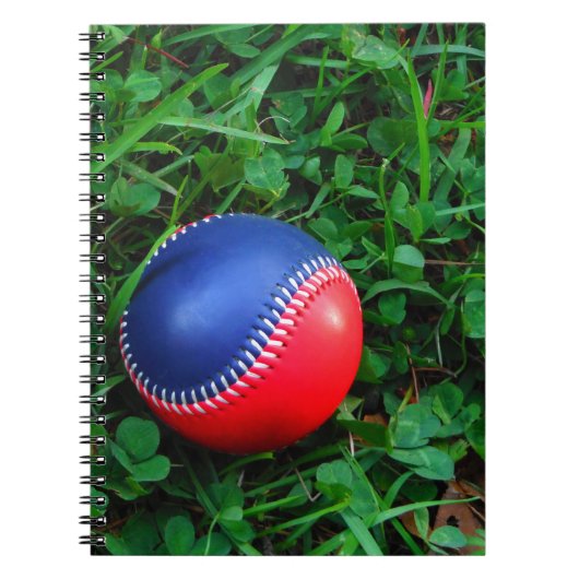 Rood- en blauw Baseball met witte onderdruk Notitieboek (Voorkant)