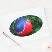 Rood- en blauw Baseball met witte onderdruk Ovale Sticker (Envelop)