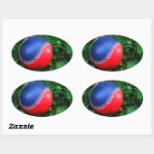Rood- en blauw Baseball met witte onderdruk Ovale Sticker (Vel)