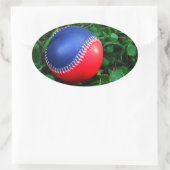 Rood- en blauw Baseball met witte onderdruk Ovale Sticker (Tas)