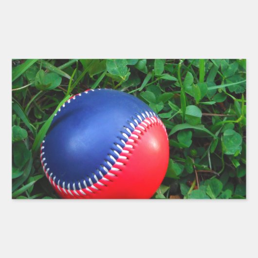 Rood- en blauw Baseball met witte onderdruk Rechthoekige Sticker (Voorkant)