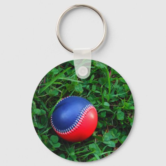 Rood- en blauw Baseball met witte onderdruk Sleutelhanger (Voorkant)