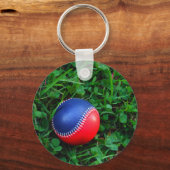 Rood- en blauw Baseball met witte onderdruk Sleutelhanger (Voorkant)